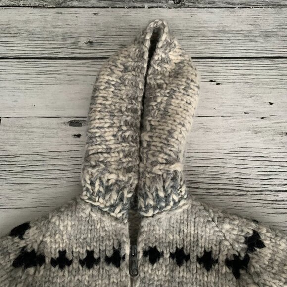 Vintage Cowichan Sweater Hand knit Wool Kids 2T Full Zip Hooded Cardigan Jacket - Picture 3 of 11